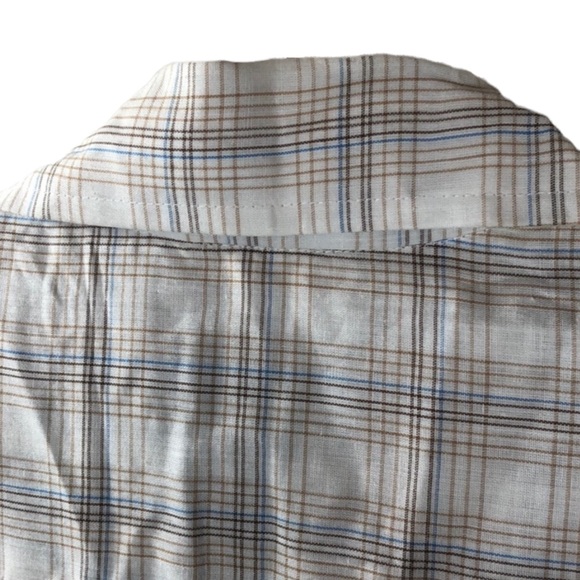 JCPenney 📌 size small VINTAGE cream brown blue & tan plaid short sleeve shirt - Picture 6 of 6